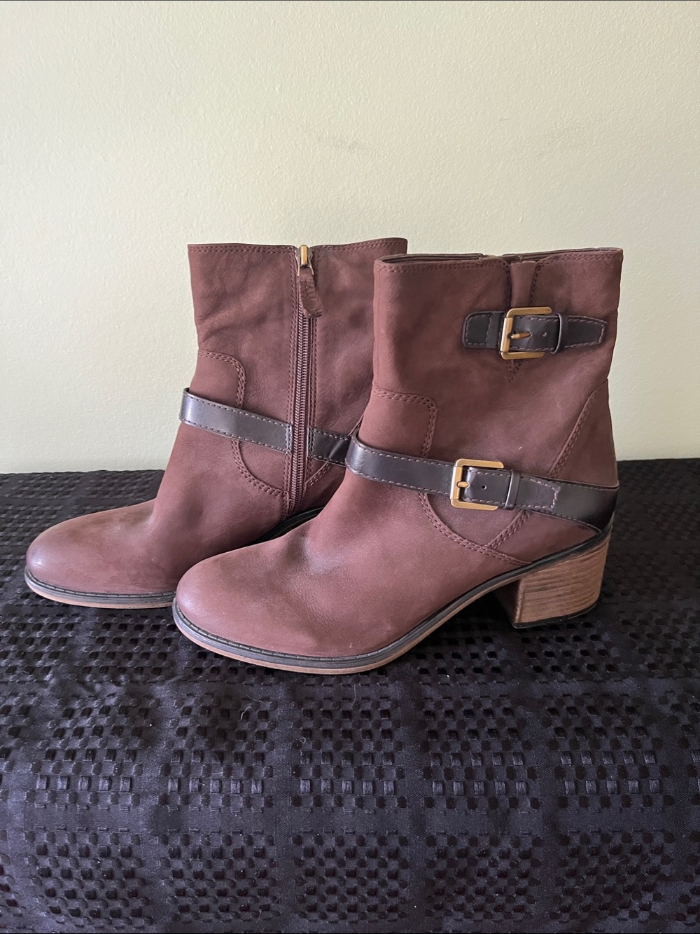 Franko Sarto Brown Leather Ankle Boots with Buckle Detail Size 10M.